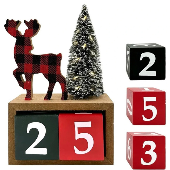 Plaid Elk and Tree Holiday Decor Brand New - Picture 1 of 13